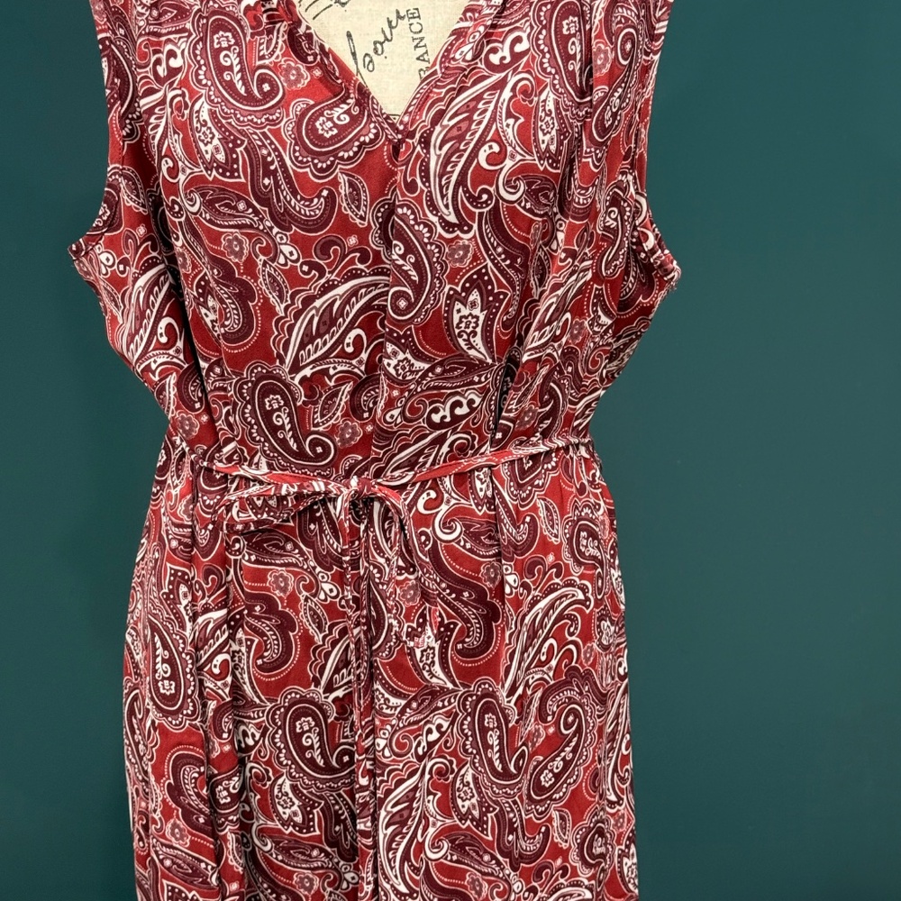 🌿 Market & Spruce | Red Paisley Ruffle Tie-Waist Dress XXL - Picture 2 of 5